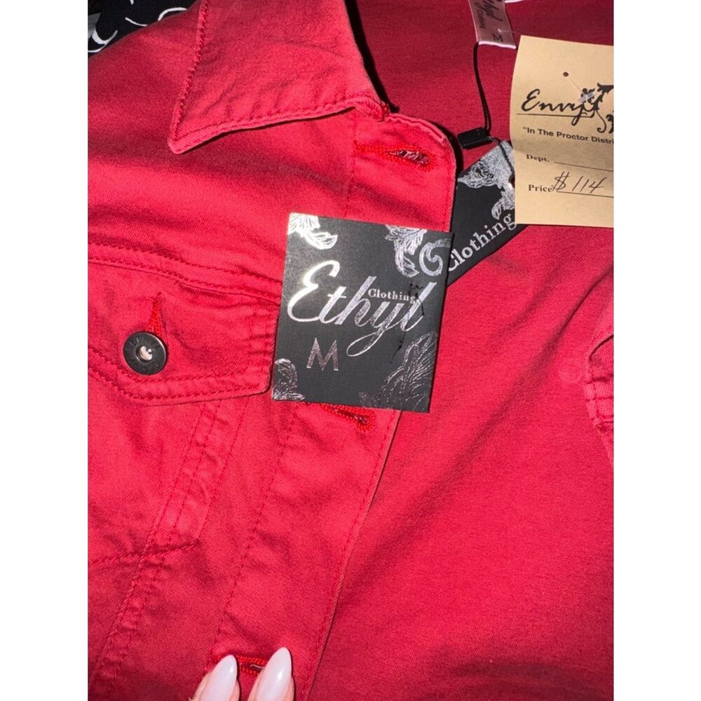 Red Button-Up Denim Jacket - Picture 10 of 13